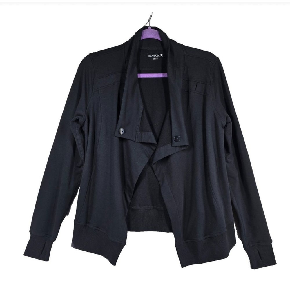 Danskin‎ Whimsigoth Black Drape Neck Cardigan Jacket Thumbholes Casual Chic